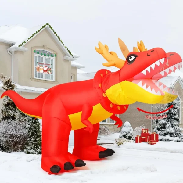 9.5FT Christmas Inflatable Dinosaur with Moving Head & LED Lights 🦖🎄 - Image 4