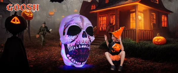 GOOSH 4FT Halloween Inflatable Skull with Colorful LED Lights, Scary Outdoor Party Decoration - Image 7