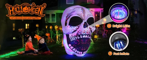 GOOSH 4FT Halloween Inflatable Skull with Colorful LED Lights, Scary Outdoor Party Decoration - Image 15