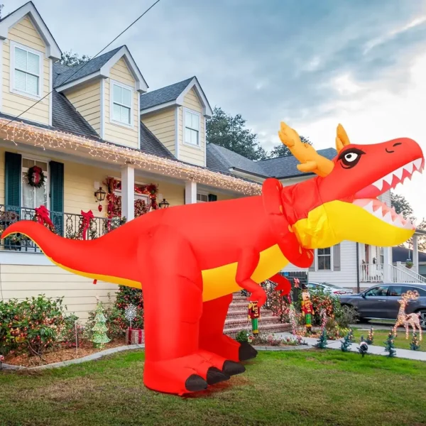 9.5FT Christmas Inflatable Dinosaur with Moving Head & LED Lights 🦖🎄 - Image 3