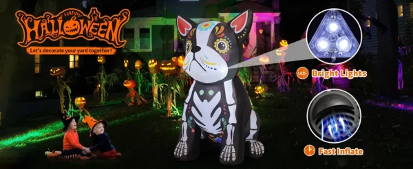 GOOSH 5FT Halloween Inflatable Skeleton Bulldog with LED Lights - Image 14