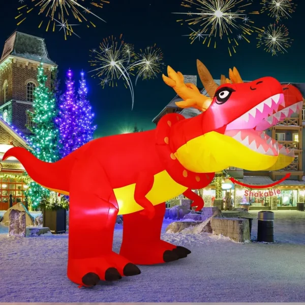 9.5FT Christmas Inflatable Dinosaur with Moving Head & LED Lights 🦖🎄 - Image 2