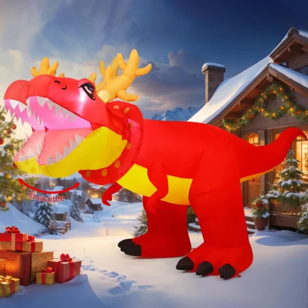 9.5FT Christmas Inflatable Dinosaur with Moving Head & LED Lights 🦖🎄 - Image 7