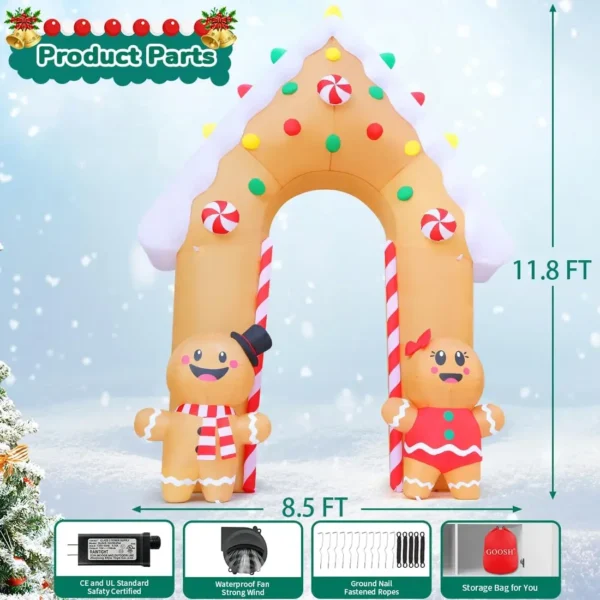 11.8FT Gingerbread Christmas Inflatable Archway with LED Lights 🎄🍬 - Image 6