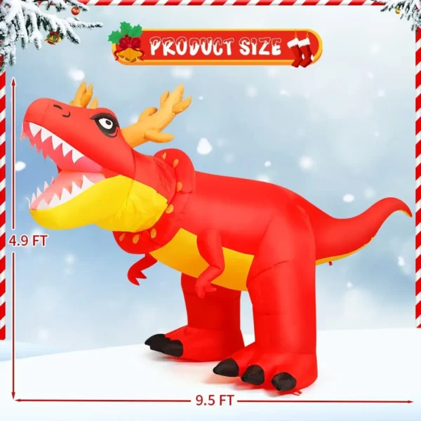 9.5FT Christmas Inflatable Dinosaur with Moving Head & LED Lights 🦖🎄 - Image 5