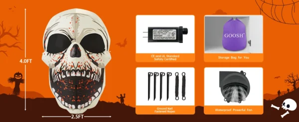 GOOSH 4FT Halloween Inflatable Skull with Colorful LED Lights, Scary Outdoor Party Decoration - Image 13
