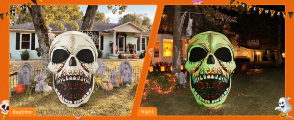 GOOSH 4FT Halloween Inflatable Skull with Colorful LED Lights, Scary Outdoor Party Decoration - Image 12