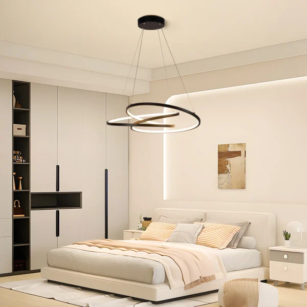 Modern Black LED Pendant Light, 40W Dimmable with Remote Control - Image 4