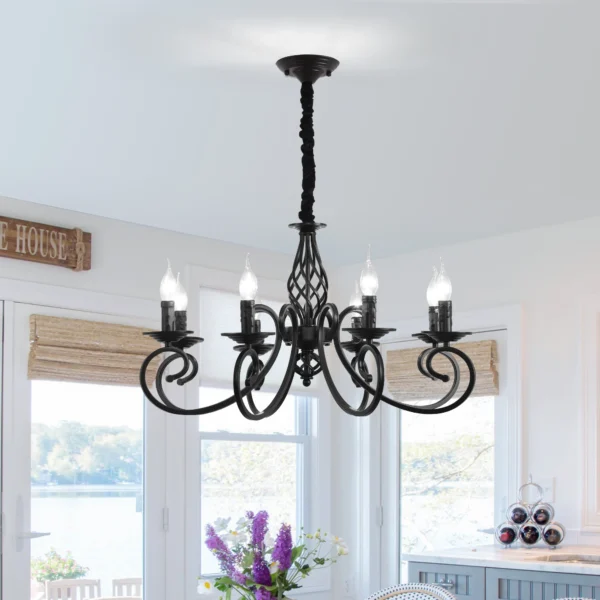 Rustic 8-Light French Country Chandelier – Vintage Iron Pendant - Image 4
