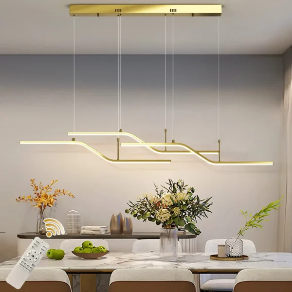 Modern 3-Light LED Wave Pendant, Dimmable Linear Chandelier