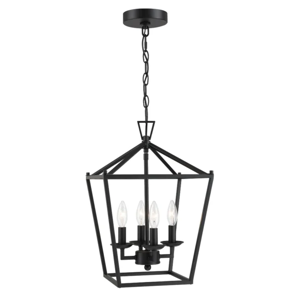 4-Light Farmhouse Lantern Chandelier – Black Rustic Pendant Light Fixture with Chain - Image 2