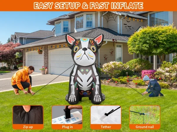 GOOSH 5FT Halloween Inflatable Skeleton Bulldog with LED Lights - Image 10