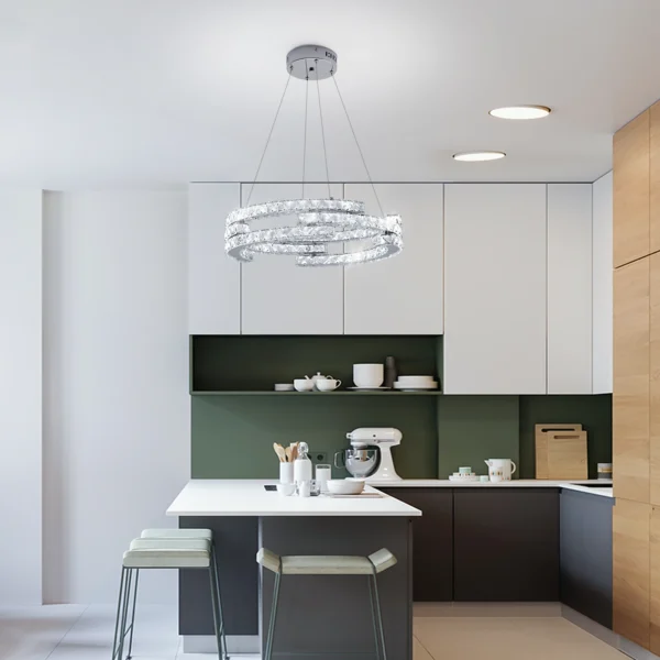 3-Ring Crystal Chandelier – Dimmable LED Pendant Light - Image 4