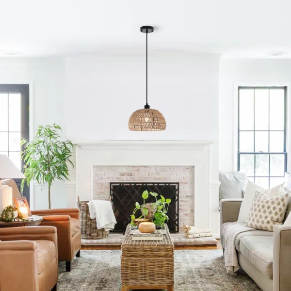 Garwarm Rattan Pendant Light – Rustic Farmhouse Rope Chandelier for Kitchen Island - Image 4