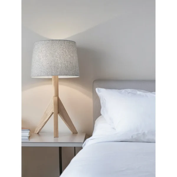 HMS 25" Natural Wood Tripod Lamp with Gray Shade - Image 2