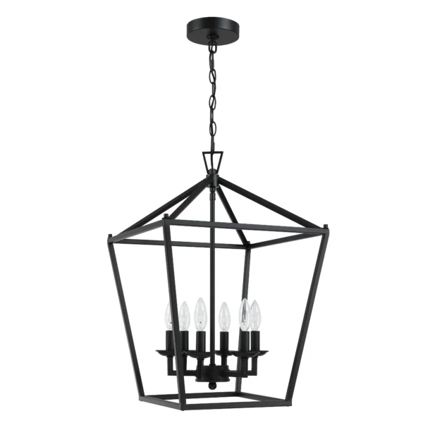 6-Light Black Farmhouse Pendant Chandelier, Modern Lantern Hanging Light Fixture - Image 2