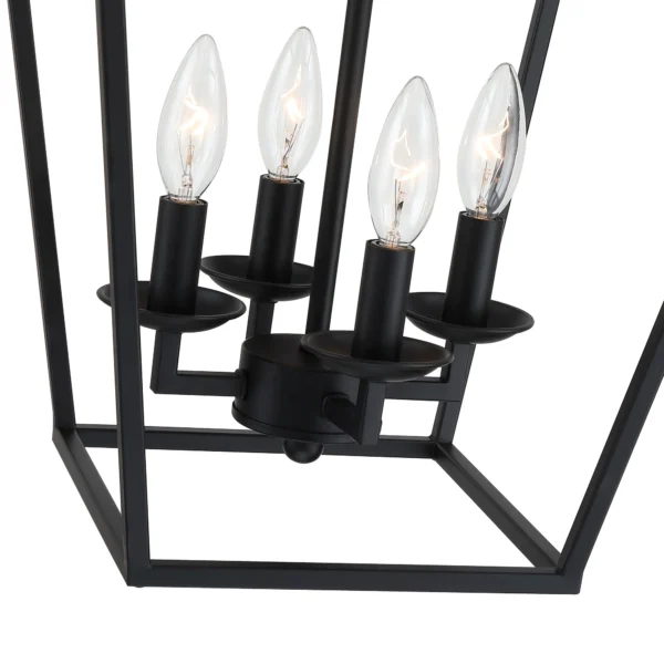 4-Light Farmhouse Lantern Chandelier – Black Rustic Pendant Light Fixture with Chain - Image 6