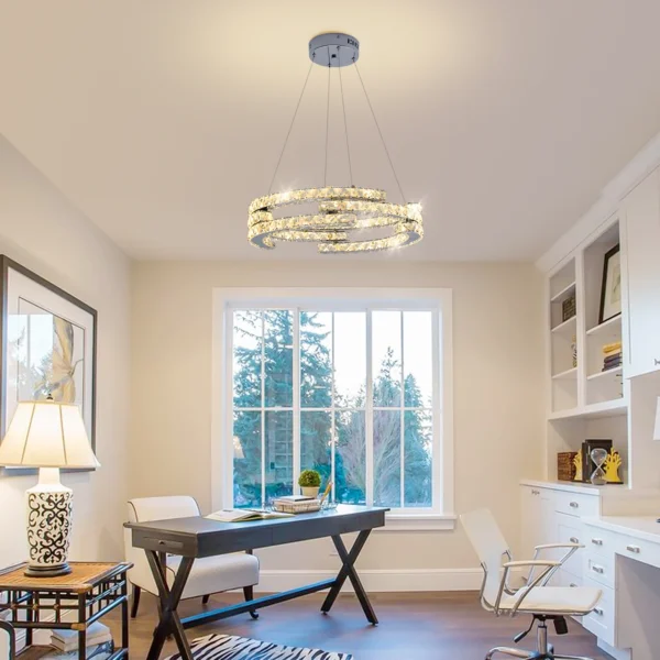 3-Ring Crystal Chandelier – Dimmable LED Pendant Light - Image 5