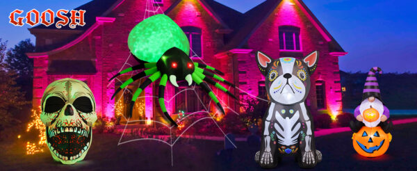 GOOSH 5ft Halloween Inflatable Skeleton Bulldog with LED Lights - Image 19