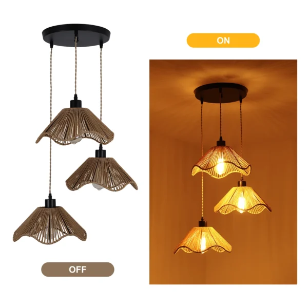 Boho Bamboo Rattan Pendant Light – 3-Light, Dimmable, Adjustable Height - Image 5