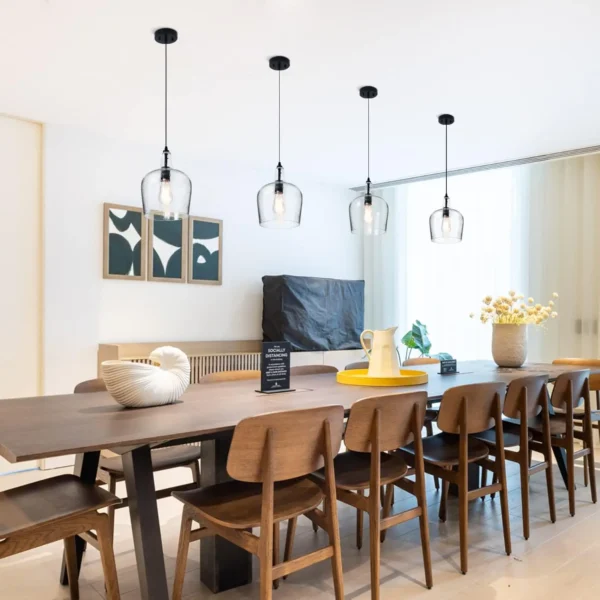 Seeded Glass Pendant Light – Modern Black Dome Fixture - Image 3