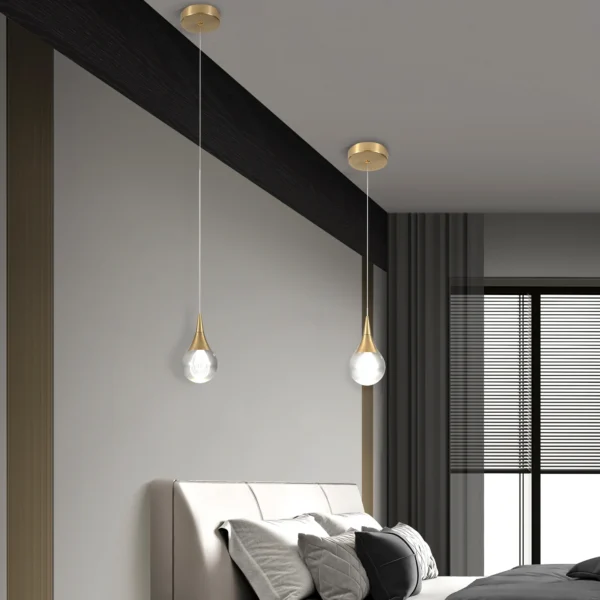 Brass Globe LED Pendant Light, Modern Crystal Teardrop Chandelier for Kitchen - Image 5