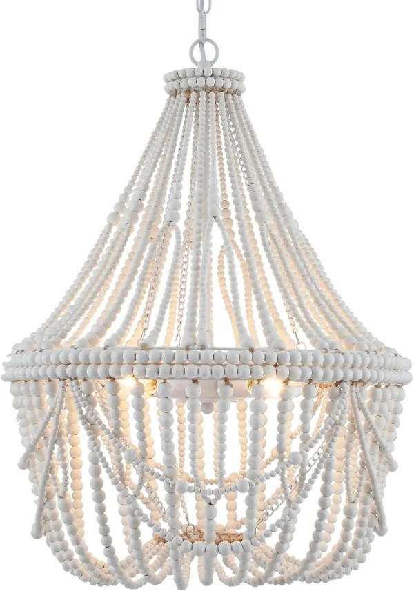 Boho Wood Beaded Chandelier – Farmhouse Pendant Light - Image 7