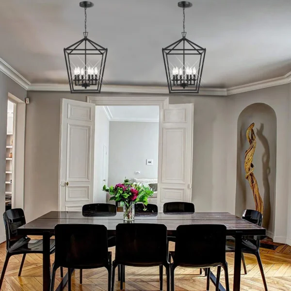 6-Light Black Farmhouse Pendant Chandelier, Modern Lantern Hanging Light Fixture - Image 3