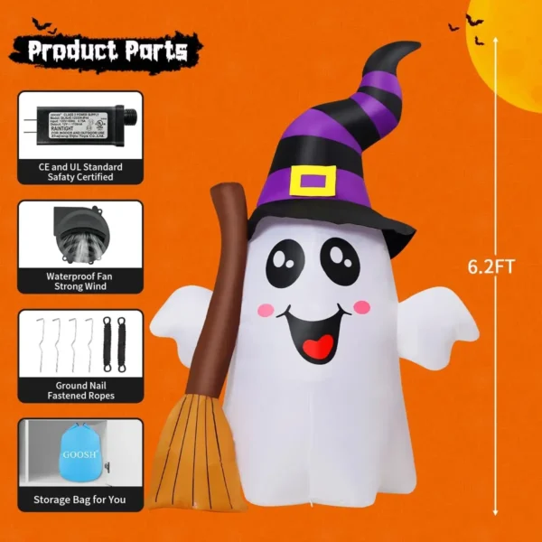 GOOSH 6.2FT Halloween Inflatable Ghost with LED Lights - Image 4