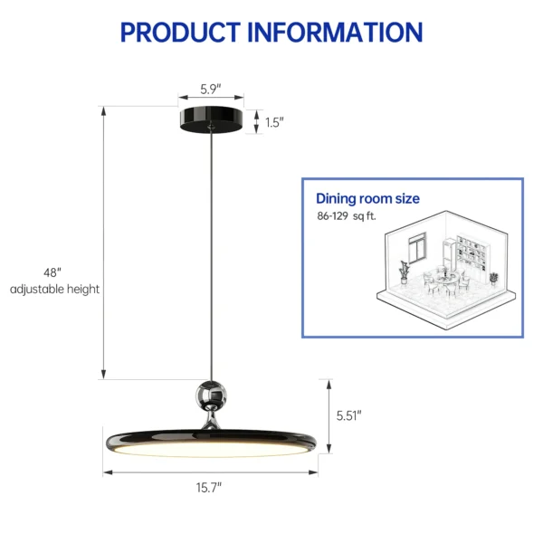 15.7” Modern Dimmable LED Pendant Light with Remote for Kitchen & Dining - Image 2