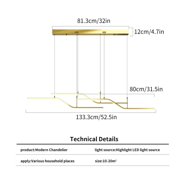 Modern 3-Light LED Wave Pendant, Dimmable Linear Chandelier - Image 2