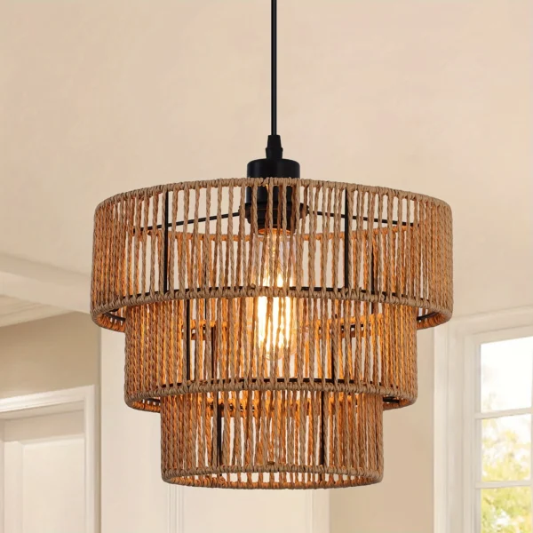 Rattan Boho Pendant Light, Rustic Farmhouse Hanging Lamp