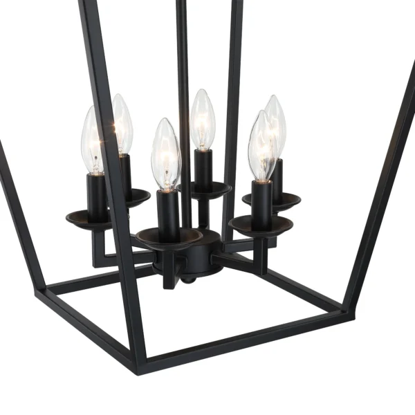 6-Light Black Farmhouse Pendant Chandelier, Modern Lantern Hanging Light Fixture - Image 5