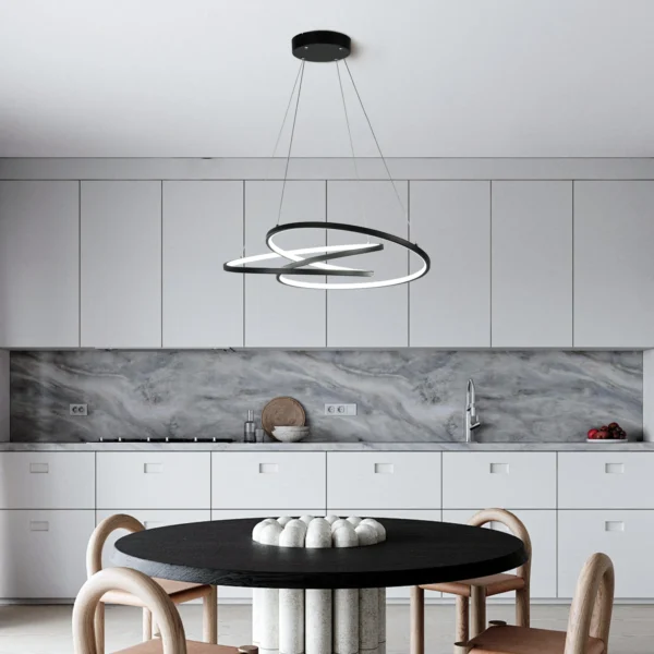 Modern Black LED Pendant Light, 40W Dimmable with Remote Control - Image 6