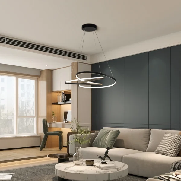 Modern Black LED Pendant Light, 40W Dimmable with Remote Control