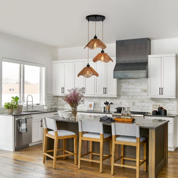 Boho Bamboo Rattan Pendant Light – 3-Light, Dimmable, Adjustable Height - Image 6