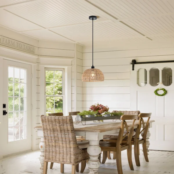 Garwarm Rattan Pendant Light – Rustic Farmhouse Rope Chandelier for Kitchen Island - Image 5