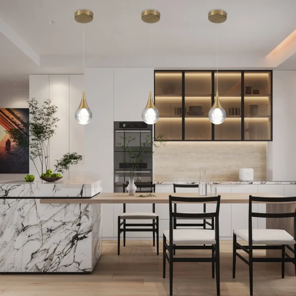 Brass LED Globe Pendant Light with Crystal Teardrop – Adjustable Modern Kitchen Light - Image 6