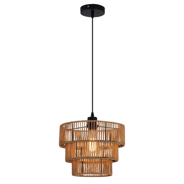 Rattan Boho Pendant Light, Rustic Farmhouse Hanging Lamp - Image 7