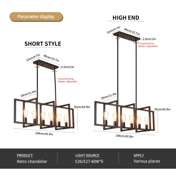 Modern 6-Light Black Industrial Linear Chandelier - Image 5
