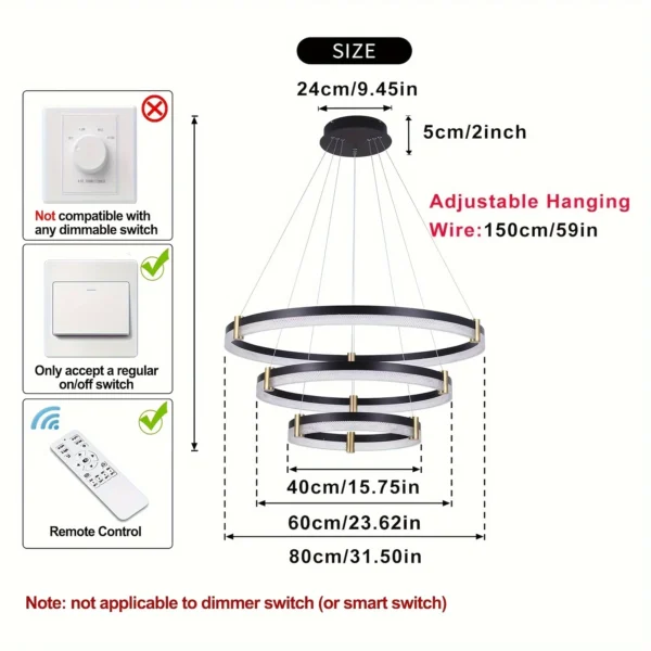 Modern Dimmable LED Crystal Chandelier – Black Acrylic Pendant Light - Image 2