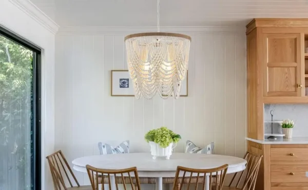 Boho Wood Beaded Farmhouse Chandelier – Large Coastal Pendant Light, UL Listed - Image 6