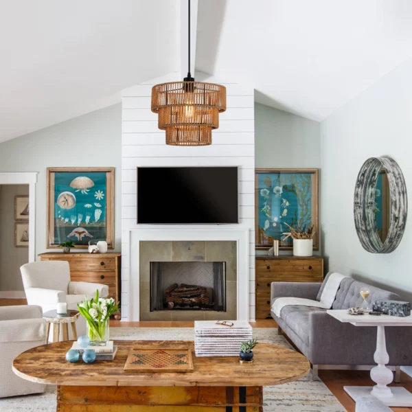 Rattan Boho Pendant Light, Rustic Farmhouse Hanging Lamp - Image 3