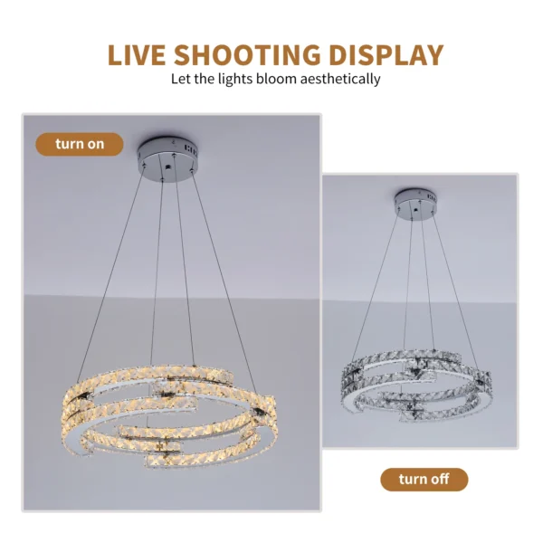 3-Ring Crystal Chandelier – Dimmable LED Pendant Light - Image 3