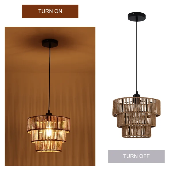 Rattan Boho Pendant Light, Rustic Farmhouse Hanging Lamp - Image 5