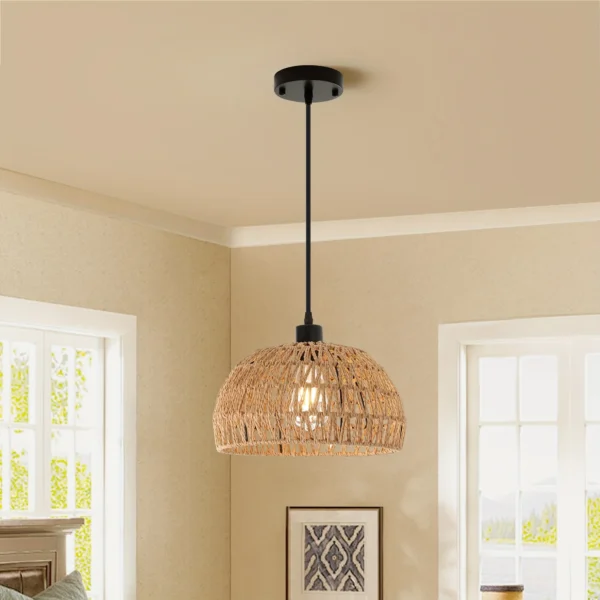 Garwarm Rattan Pendant Light – Rustic Farmhouse Rope Chandelier for Kitchen Island