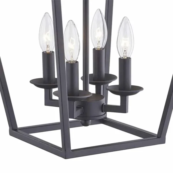 4-Light Farmhouse Lantern Chandelier – Black Rustic Pendant Light Fixture with Chain - Image 7
