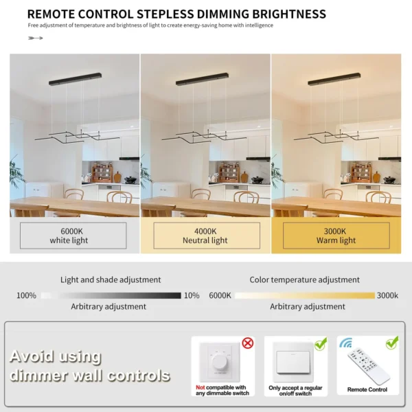 Modern 3-Light LED Wave Pendant, Dimmable Linear Chandelier - Image 3