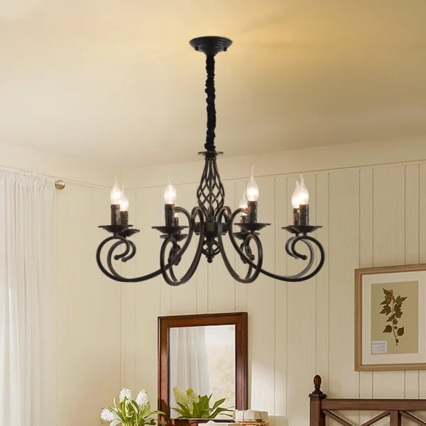 Rustic 8-Light French Country Chandelier – Vintage Iron Pendant - Image 5