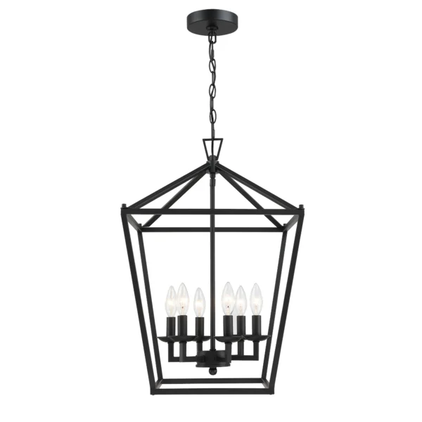 6-Light Black Farmhouse Pendant Chandelier, Modern Lantern Hanging Light Fixture - Image 6